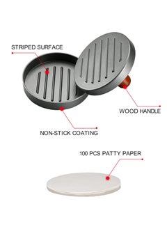 PIQUEBAR PIQUEBAR Burger Press Patty Maker Stainless Steel Hamburger Patty Press Mold Wood Handle NonStick with 100 Patty Papers  - Image 3