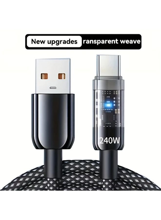 كابل شاحن فائق السرعة أسود 240W من USB إلى Type C لهواوي وآبل - Image 4