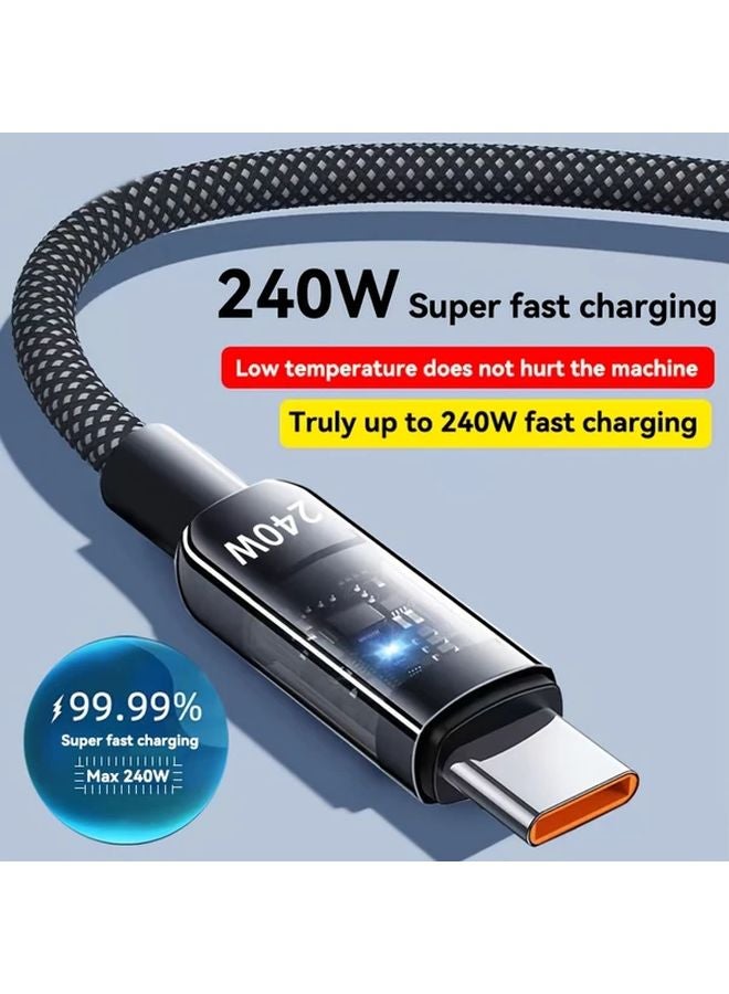 كابل شاحن فائق السرعة أسود 240W من USB إلى Type C لهواوي وآبل - Image 2