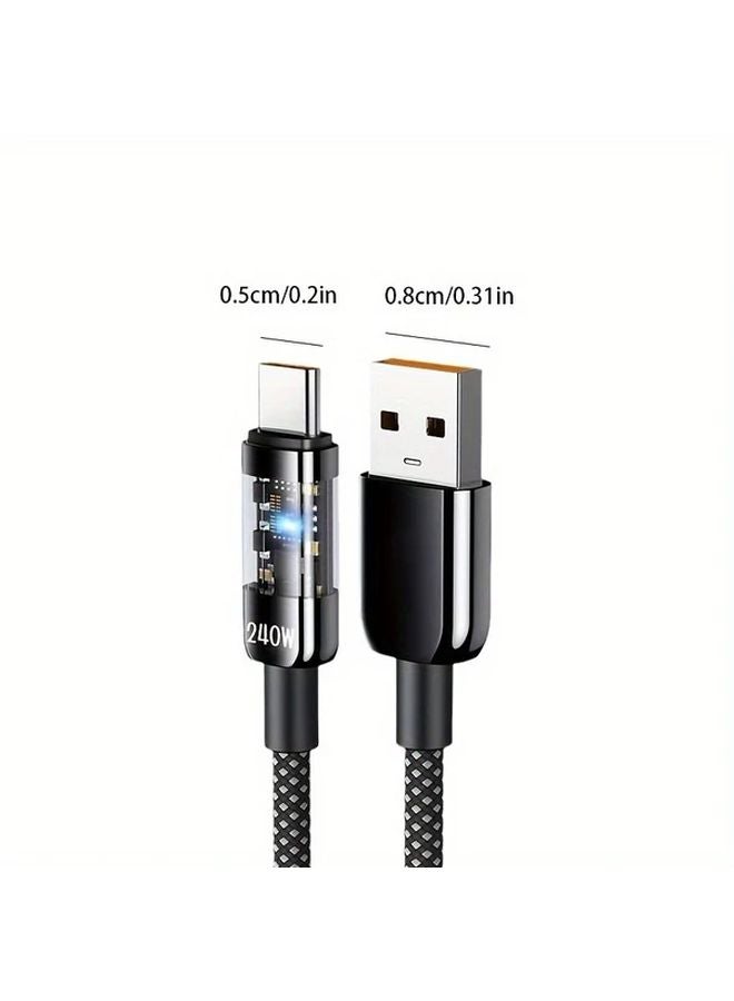 كابل شاحن فائق السرعة أسود 240W من USB إلى Type C لهواوي وآبل - Image 3