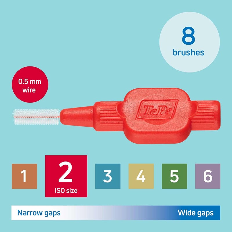 Tepe فرشاة الأسنان بين الأسنان من تيبي ناعمة جداً حمراء 05 مم ISO 2 8 قطع لتنظيف فعال بين الأسنان مزيل للبلاك وخيط الأسنان للفجوات الضيقة - Image 2