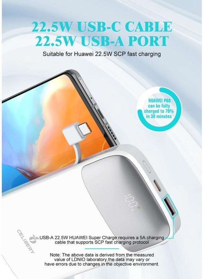 CELIBERY 10000 mAh  Power Bank, 22.5W Max Fast Portable Charger with Built-In USB-C and Lightning Cables iPhone 15/14 Series, MacBook, Galaxy and More, White - Image 4
