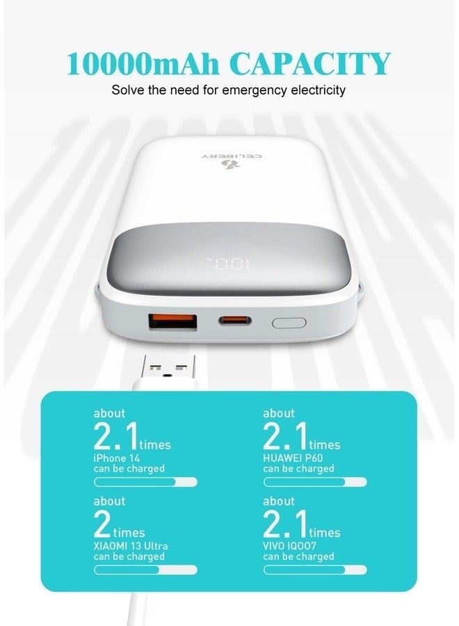 CELIBERY 10000 mAh  Power Bank, 22.5W Max Fast Portable Charger with Built-In USB-C and Lightning Cables iPhone 15/14 Series, MacBook, Galaxy and More, White - Image 3