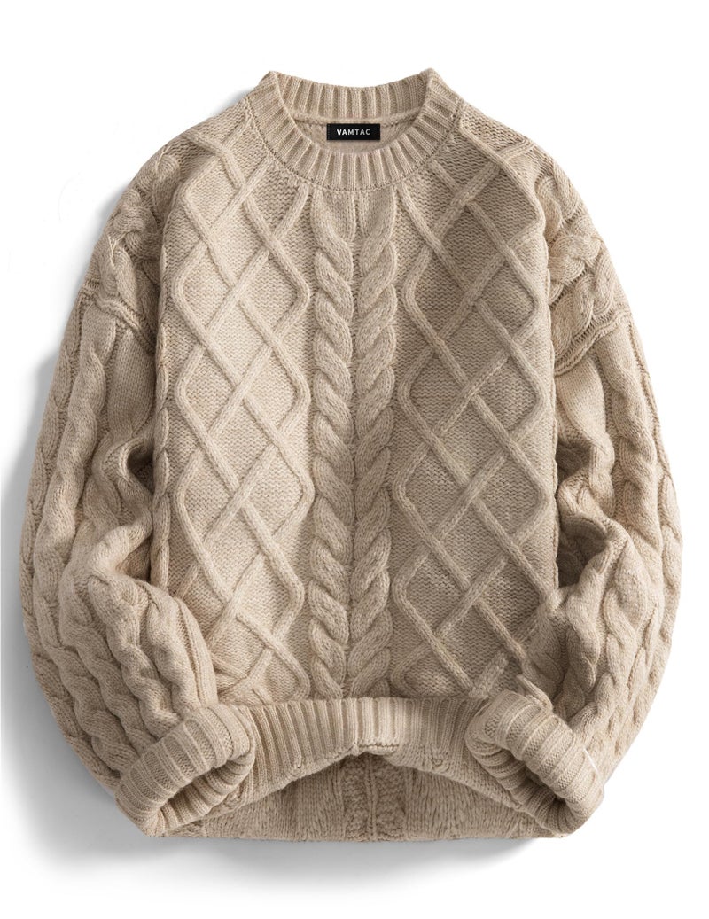 Vamtac Vintage Sweaters Crewneck Cable Knit Sweater Soft Warm Pullover Oversized Chunky Jumper Fall Winter Trendy Tops - Image 1