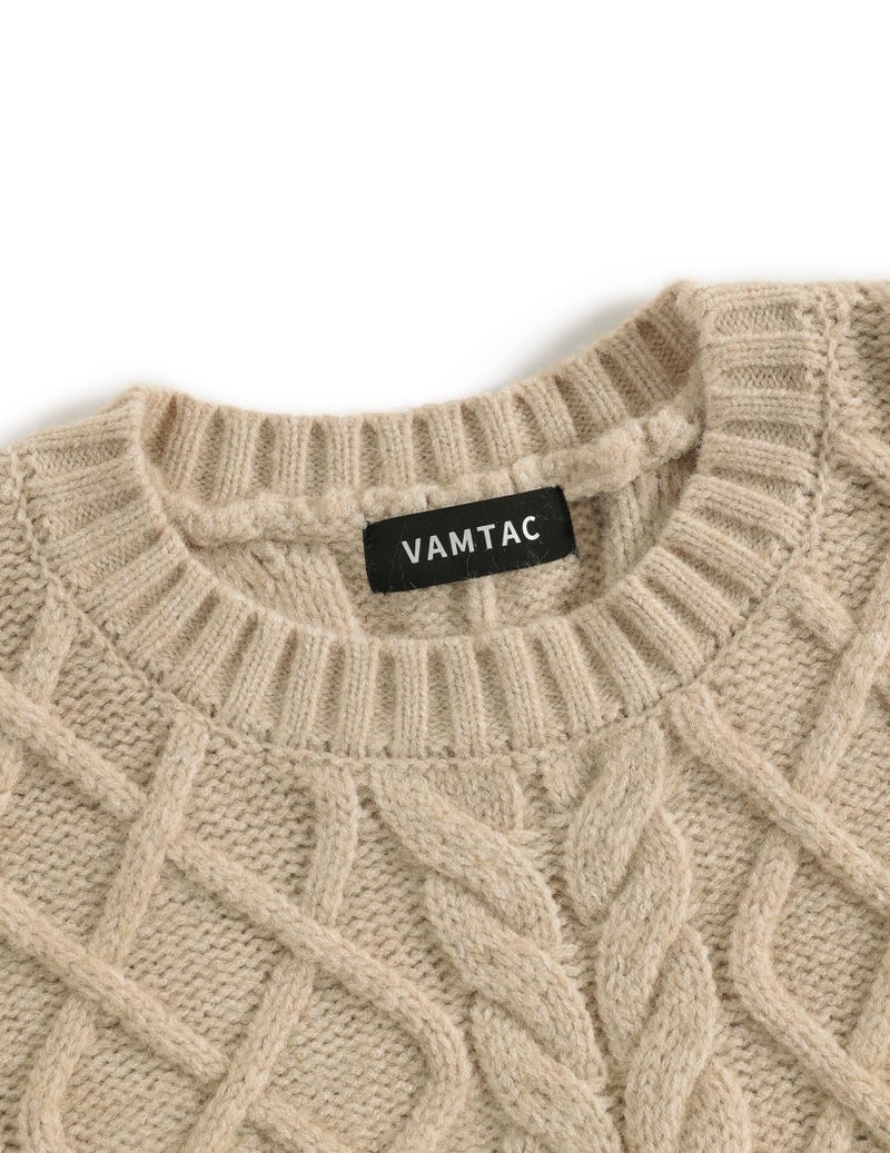 Vamtac Vintage Sweaters Crewneck Cable Knit Sweater Soft Warm Pullover Oversized Chunky Jumper Fall Winter Trendy Tops - Image 3