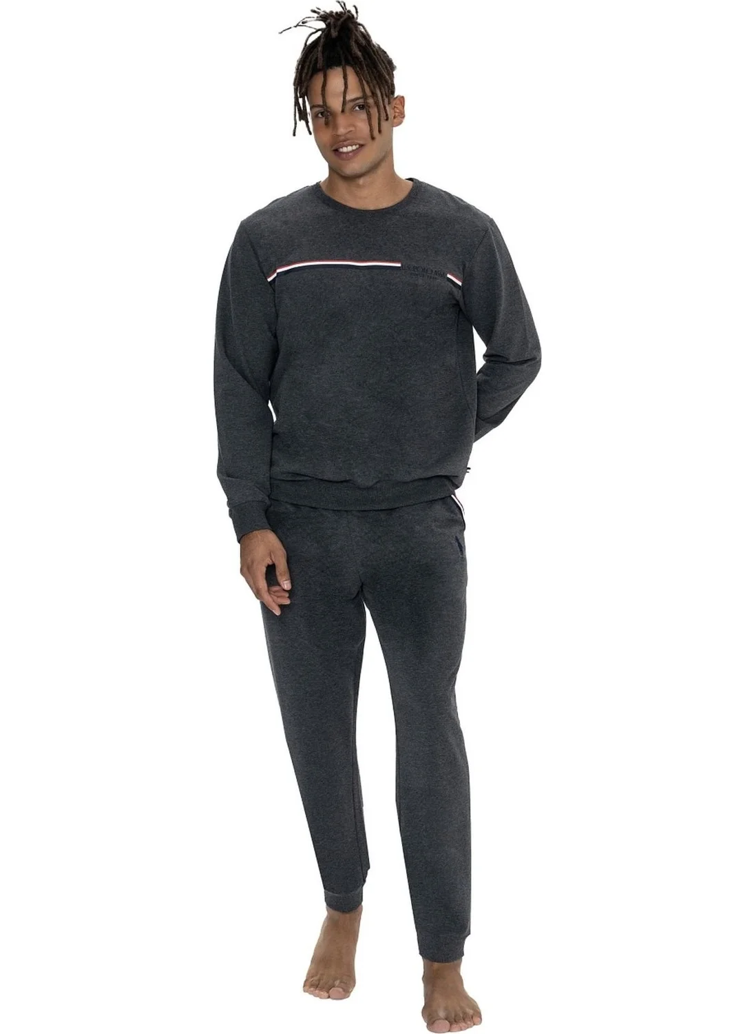 U.S. Polo Assn. 18921 Men's Long Sleeve Crew Neck Casual Home Wear-Anthracite Melange