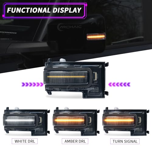 Archaic LED Side Mirror Marker Light for Ford Bronco/Bronco Sport 2021-2025, Sequential Turn Signal Running Side Lamps, Switchable Amber/White DRL Side Marker, Plug and Play - Image 2