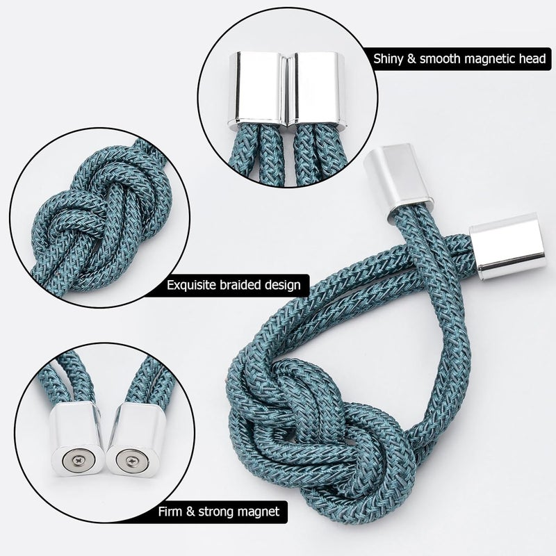 NICEEC 4 Pack Mini Magnetic Curtain Tiebacks Nordic Simple Style Drape Tie Backs Elegant Hand Weave Rope Knot Decorative Curtain Holdbacks for Home & Office Thin Window Drapery (Teal) - Image 4