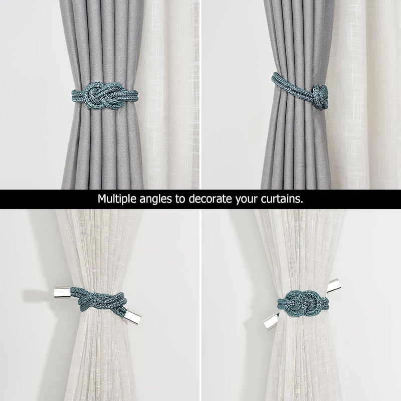 NICEEC 4 Pack Mini Magnetic Curtain Tiebacks Nordic Simple Style Drape Tie Backs Elegant Hand Weave Rope Knot Decorative Curtain Holdbacks for Home & Office Thin Window Drapery (Teal) - Image 5