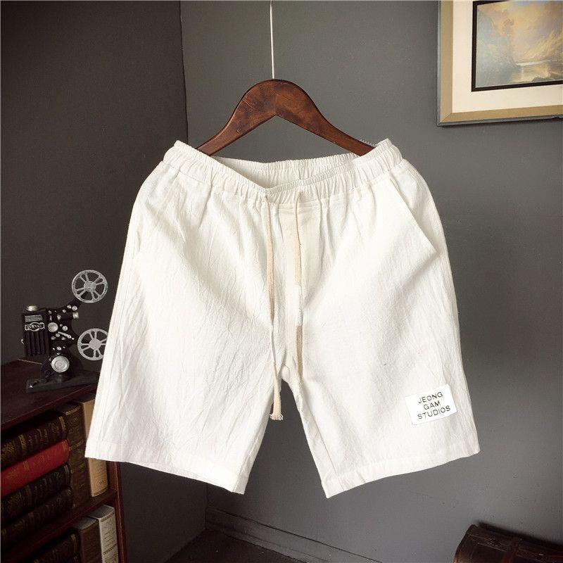 Linen Shorts Mens Chinese Style plus size Straight Beach Pants Youth Summer Thin Cotton and Linen Mens Trendy Pants White  - Image 1