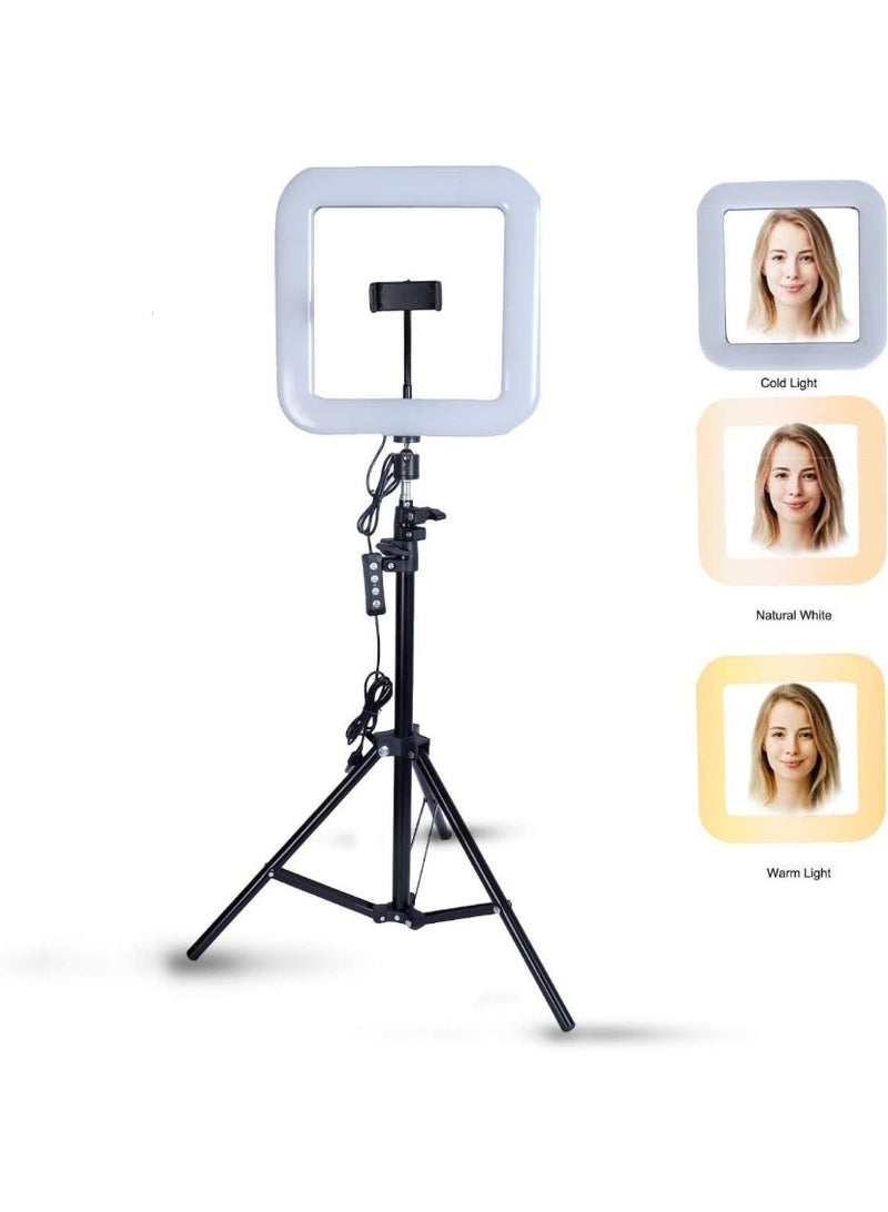 36W Square LED Ring Light for Selfies – 5500K Daylight Color – Photography and Makeup Lighting with Adjustable Stand - Image 2
