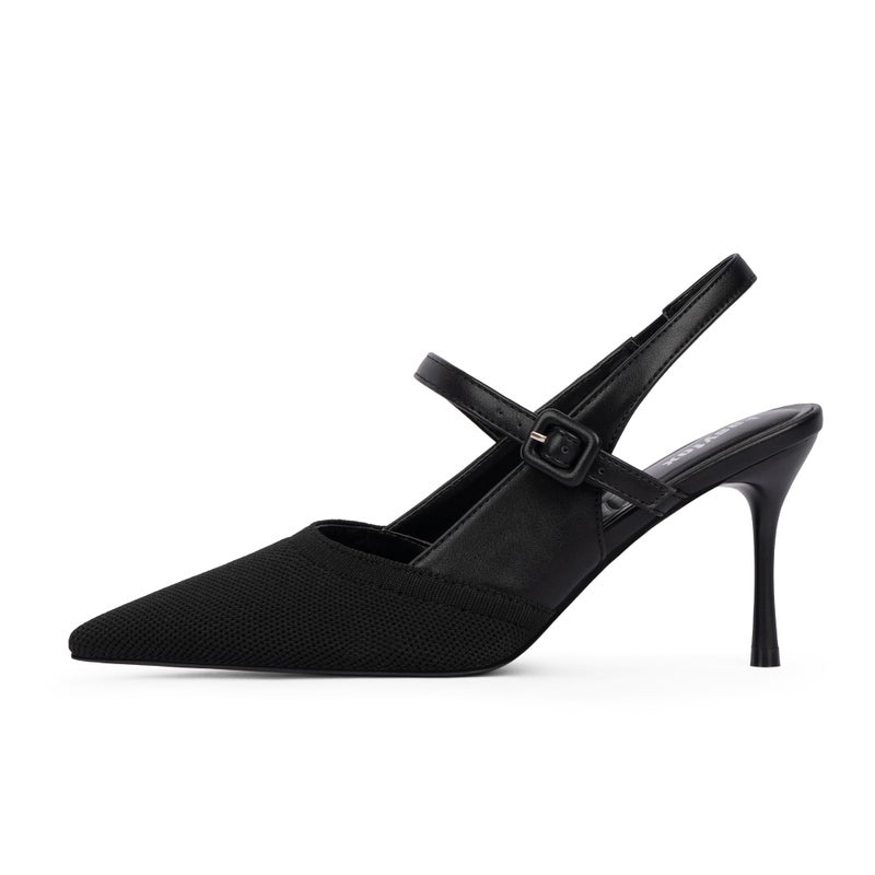 Easyfox Black Closed Toe Heels for Women Stiletto Heel Knit Slingback Heels Pointed Toe Black Womens Pumps Dress Wedding High Heel Shoes Size 7.5 - Image 4