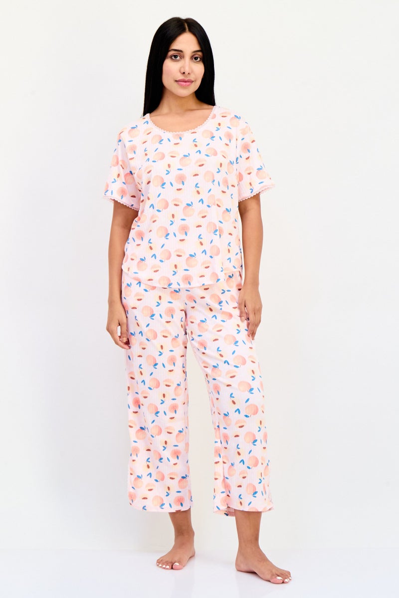 PJ Couture Women 2 Pieces Allover Print Pajama Top And Bottom Set, Multicolor - Image 1