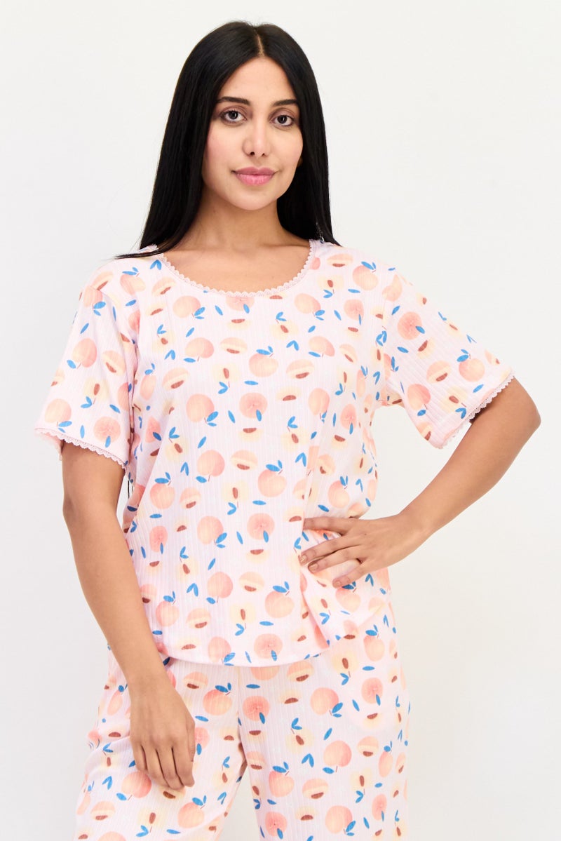 PJ Couture Women 2 Pieces Allover Print Pajama Top And Bottom Set, Multicolor - Image 2