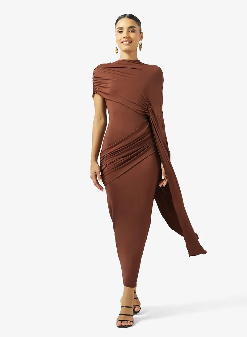 Ginger Mock Neck Draped Dress with Trail