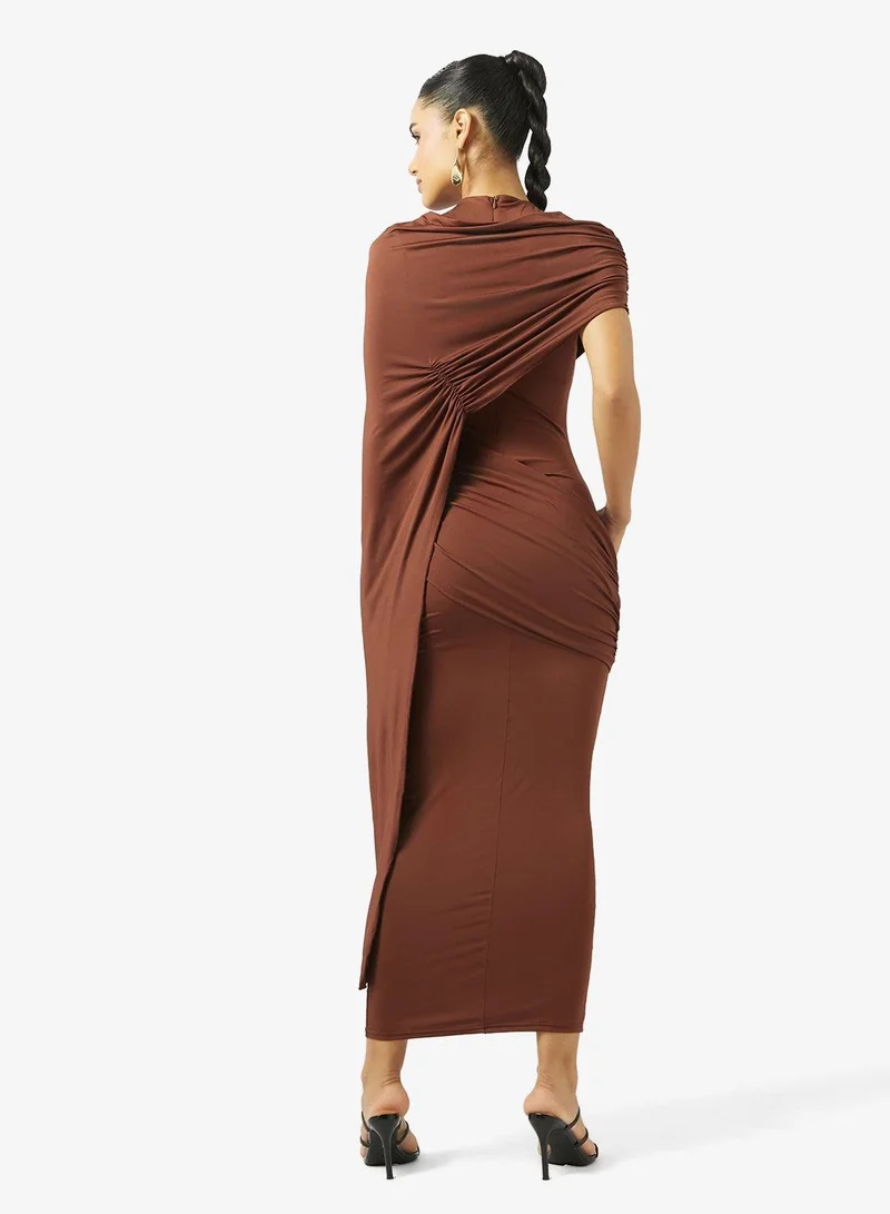 Ginger Mock Neck Draped Dress with Trail