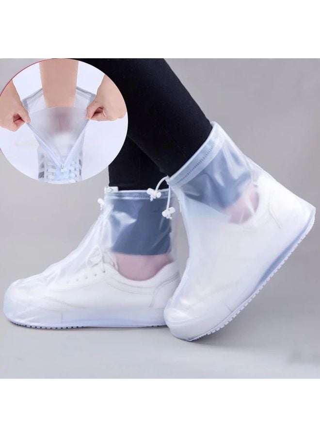 White XXL AquaShield Waterproof Reusable Anti Slip PVC Shoe Covers with Dual Zipper - Image 2