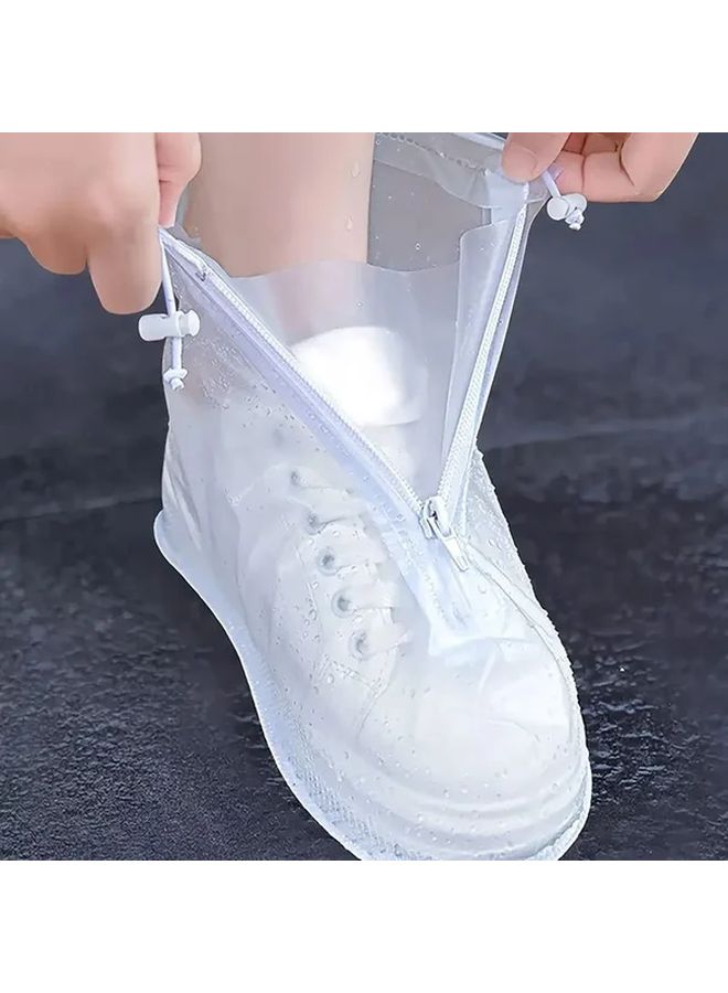 White XXL AquaShield Waterproof Reusable Anti Slip PVC Shoe Covers with Dual Zipper - Image 3