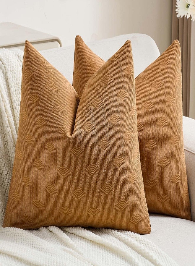 FUTEI Bronze Chenille Decorative Throw Pillow Covers 18x18 Inch Set of 2,Soft Cozy Striped Geometric Patterns Cushion Case,Modern Home Decor for Couch Bed Living Room - Image 1