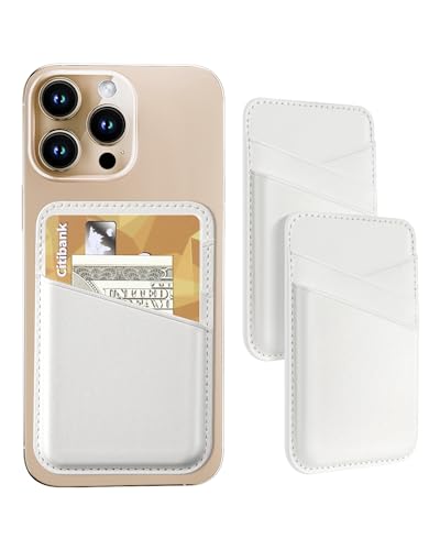 Senose Back of Phone Card Holder, Leather White Cell Wallet Stick on, Slim Credit Card Holder for PhoneCase, Card Holder for Back ofPhone Compatible for iPhone, Samsung, and Android - 2 Pack - Image 1
