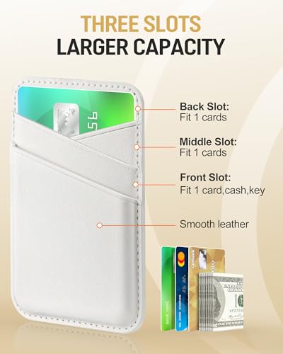 Senose Back of Phone Card Holder, Leather White Cell Wallet Stick on, Slim Credit Card Holder for PhoneCase, Card Holder for Back ofPhone Compatible for iPhone, Samsung, and Android - 2 Pack - Image 2