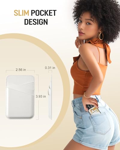 Senose Back of Phone Card Holder, Leather White Cell Wallet Stick on, Slim Credit Card Holder for PhoneCase, Card Holder for Back ofPhone Compatible for iPhone, Samsung, and Android - 2 Pack - Image 3