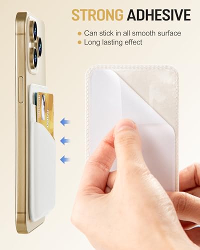 Senose Back of Phone Card Holder, Leather White Cell Wallet Stick on, Slim Credit Card Holder for PhoneCase, Card Holder for Back ofPhone Compatible for iPhone, Samsung, and Android - 2 Pack - Image 4