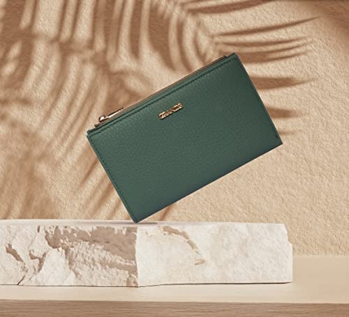 grande 2804 Genuine Leather Medium Bifold Wallet For Women Minimalist Wallet Ladies Zippered Mini Purse Small Card Holder (Green) - Image 2