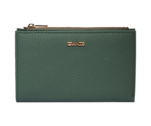 grande 2804 Genuine Leather Medium Bifold Wallet For Women Minimalist Wallet Ladies Zippered Mini Purse Small Card Holder (Green) - Image 1