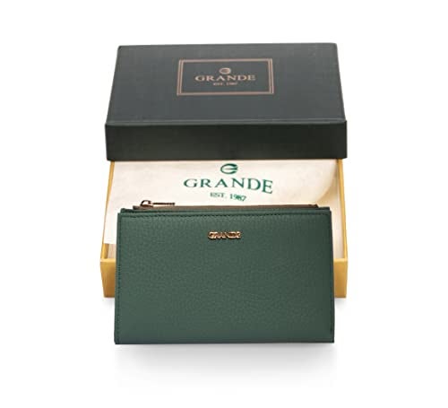 grande 2804 Genuine Leather Medium Bifold Wallet For Women Minimalist Wallet Ladies Zippered Mini Purse Small Card Holder (Green) - Image 3