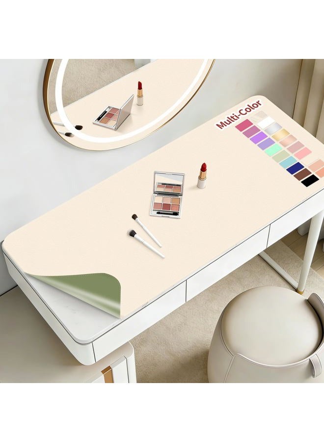 TOHONFOO Makeup Mat for Vanity to Protect Desk Top 23.6 x 11.8 in, Dual-Sided Makeup Mat, Easy to Clean Desk Pad - Waterproof and Oilproof Vanity Accessories (Beige and Olive Green) - Image 1