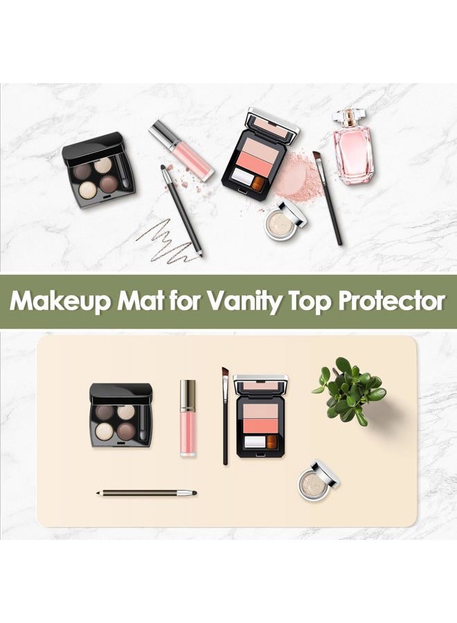 TOHONFOO Makeup Mat for Vanity to Protect Desk Top 23.6 x 11.8 in, Dual-Sided Makeup Mat, Easy to Clean Desk Pad - Waterproof and Oilproof Vanity Accessories (Beige and Olive Green) - Image 2