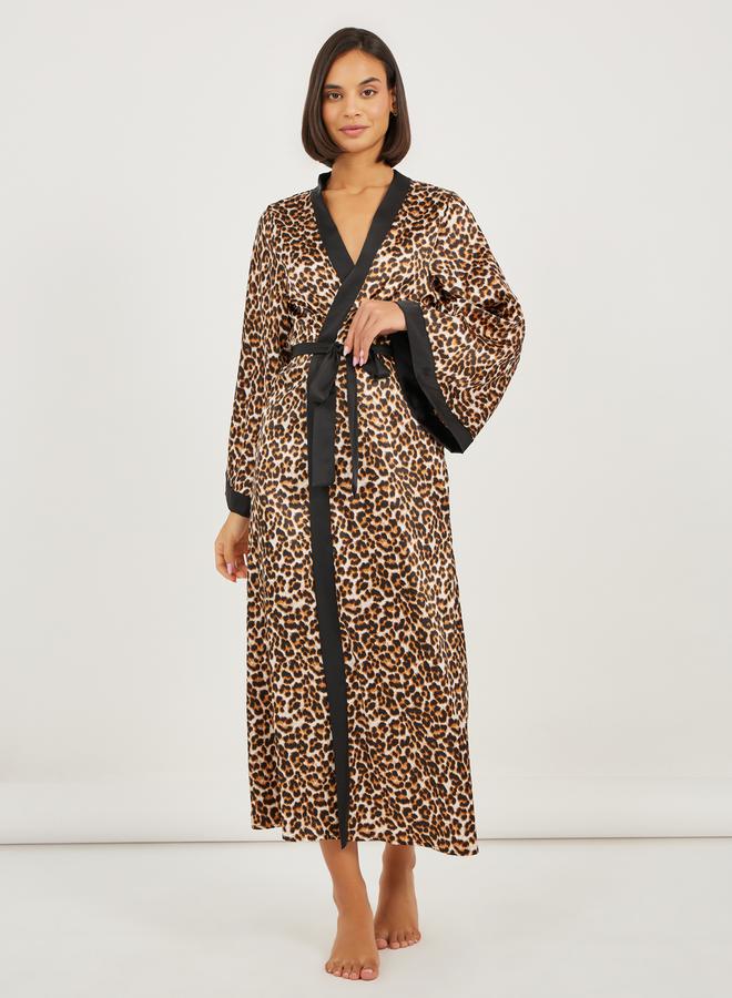 Styli Satin Leopard Print Contrast Edge Robe  - Image 1