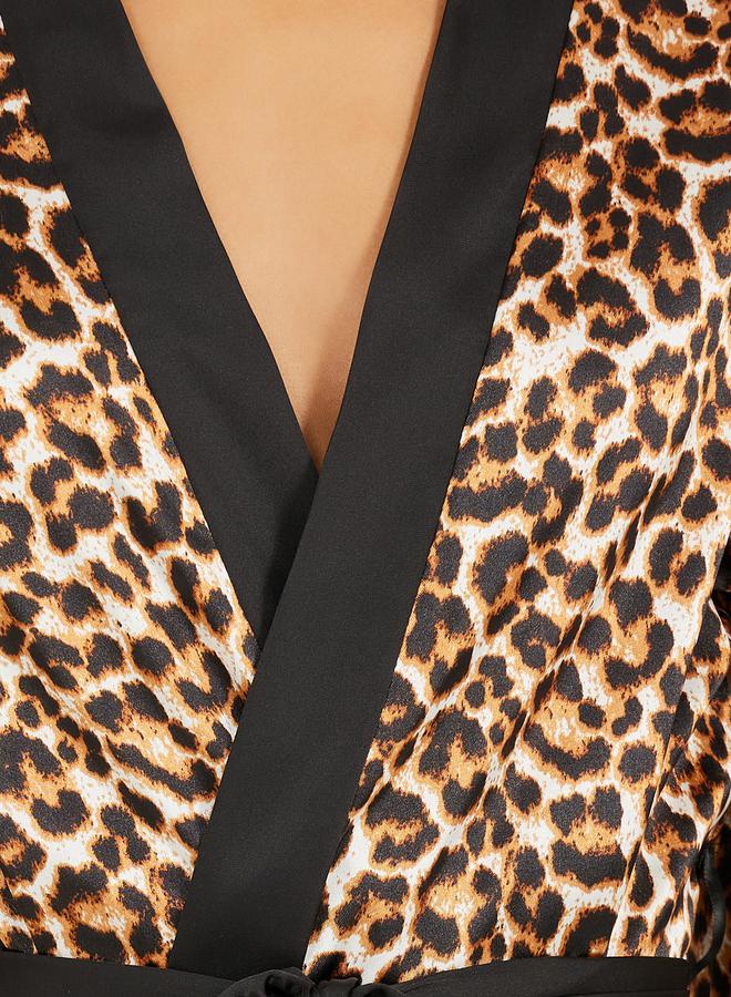 Styli Satin Leopard Print Contrast Edge Robe  - Image 3