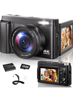 Lecran 4K Digital Camera for Photography, 32GB TF Card, 48MP Autofocus Vlogging Camera for YouTube with 3'' 180°Flip Screen, 16X Digital Zoom Anti-Shake Compact Travel Camera  - Image 1