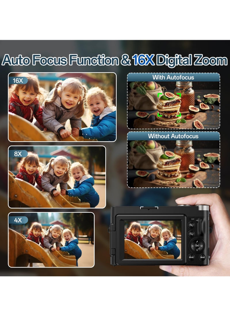Lecran 4K Digital Camera for Photography, 32GB TF Card, 48MP Autofocus Vlogging Camera for YouTube with 3'' 180°Flip Screen, 16X Digital Zoom Anti-Shake Compact Travel Camera  - Image 4