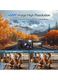 Lecran 4K Digital Camera for Photography, 32GB TF Card, 48MP Autofocus Vlogging Camera for YouTube with 3'' 180°Flip Screen, 16X Digital Zoom Anti-Shake Compact Travel Camera  - Image 3