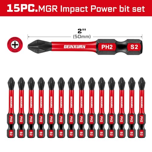 Geinxurn Impact Tough #2 Phillips 2 in. Anti-slip Head Insert Driver Bits,15Pack 1/4 Inch Hex Shank Cross Magnetic PH2 Screwdriver Bits Set - Image 2