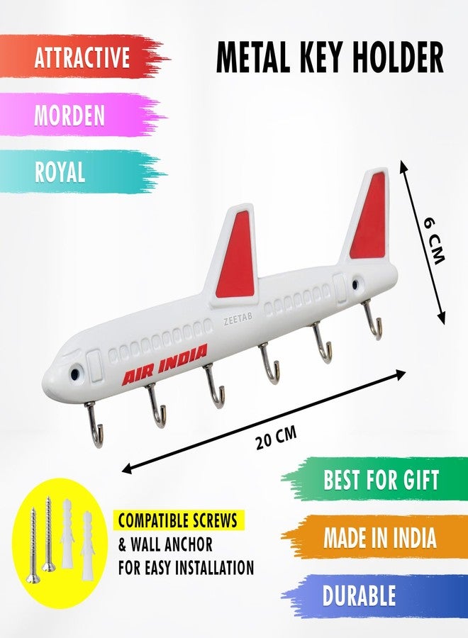 Zeetab Airplane Key Holder, Metal Aeroplane Key Stand & Aircraft Hanger with 6 Hook Wall Mount, Home Decor Gift (White Air ind) - Image 2