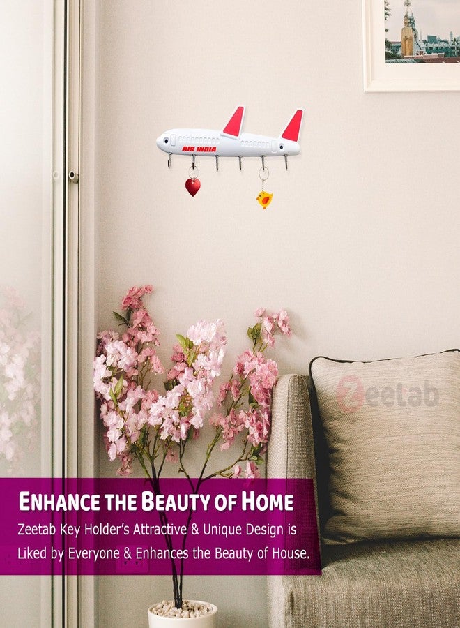 Zeetab Airplane Key Holder, Metal Aeroplane Key Stand & Aircraft Hanger with 6 Hook Wall Mount, Home Decor Gift (White Air ind) - Image 4