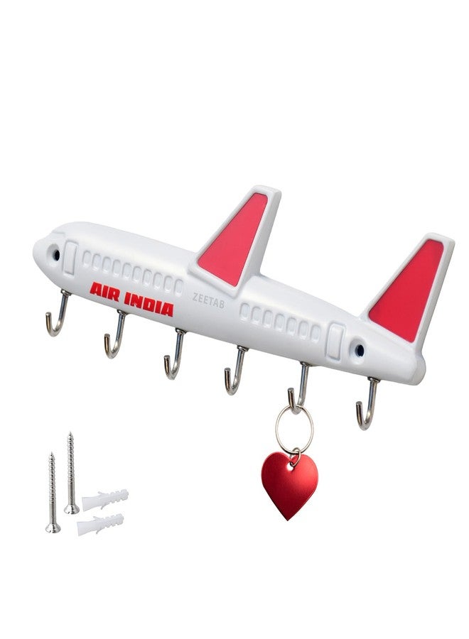 Zeetab Airplane Key Holder, Metal Aeroplane Key Stand & Aircraft Hanger with 6 Hook Wall Mount, Home Decor Gift (White Air ind) - Image 1