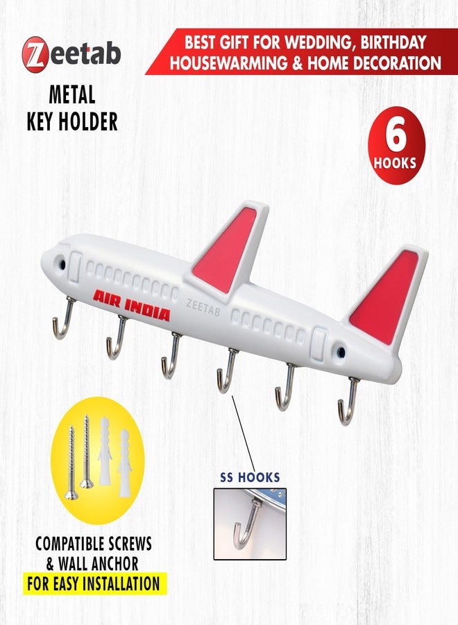 Zeetab Airplane Key Holder, Metal Aeroplane Key Stand & Aircraft Hanger with 6 Hook Wall Mount, Home Decor Gift (White Air ind) - Image 3