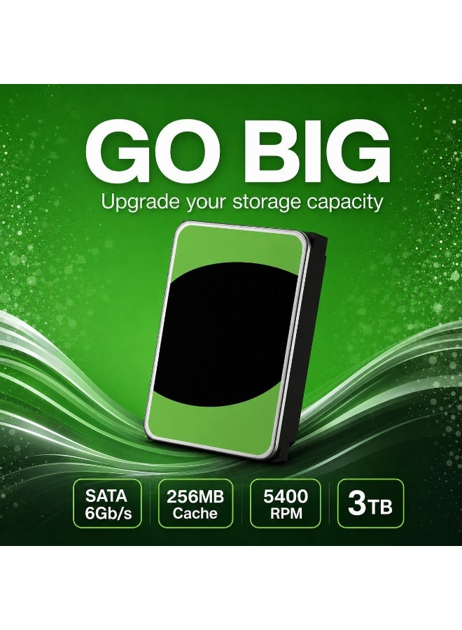 3TB 3.5-Inch Internal Desktop Hard Drive, SATA 6Gb/s, 5400RPM, 256MB Cache, Up to 600MB/s Burst Rate for PC Storage - Image 1