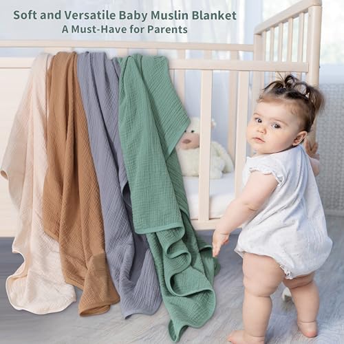 GUNTAIL Muslin Swaddle Blankets for Newborn 2 Pack Breathable Soft Receiving Blanket Large 41 x 41 inches Swaddle Wrap Burping Clothes Essentials Infant Shower Items Gray Coffee - Image 3