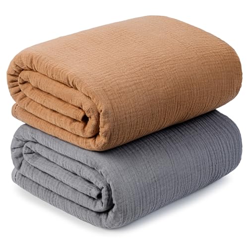 GUNTAIL Muslin Swaddle Blankets for Newborn 2 Pack Breathable Soft Receiving Blanket Large 41 x 41 inches Swaddle Wrap Burping Clothes Essentials Infant Shower Items Gray Coffee - Image 1