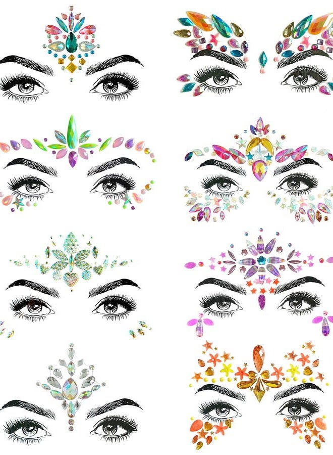 SHINEYES 8 Pc Music Rave Face Jewels: Rhinestone Crystal Gems for Eyes, Body & More - Image 1