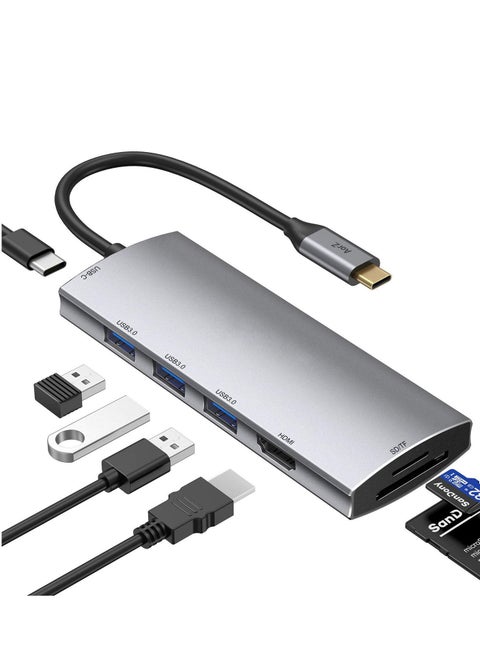USB Hub to HDMI Multiport AorZ C Dongle Adapter 7 in 1 with 4K Output 3 3.0 Ports Micro SD Card Reader 100W PD Compatible MacBook Pro Air HP XPS and More Type Device