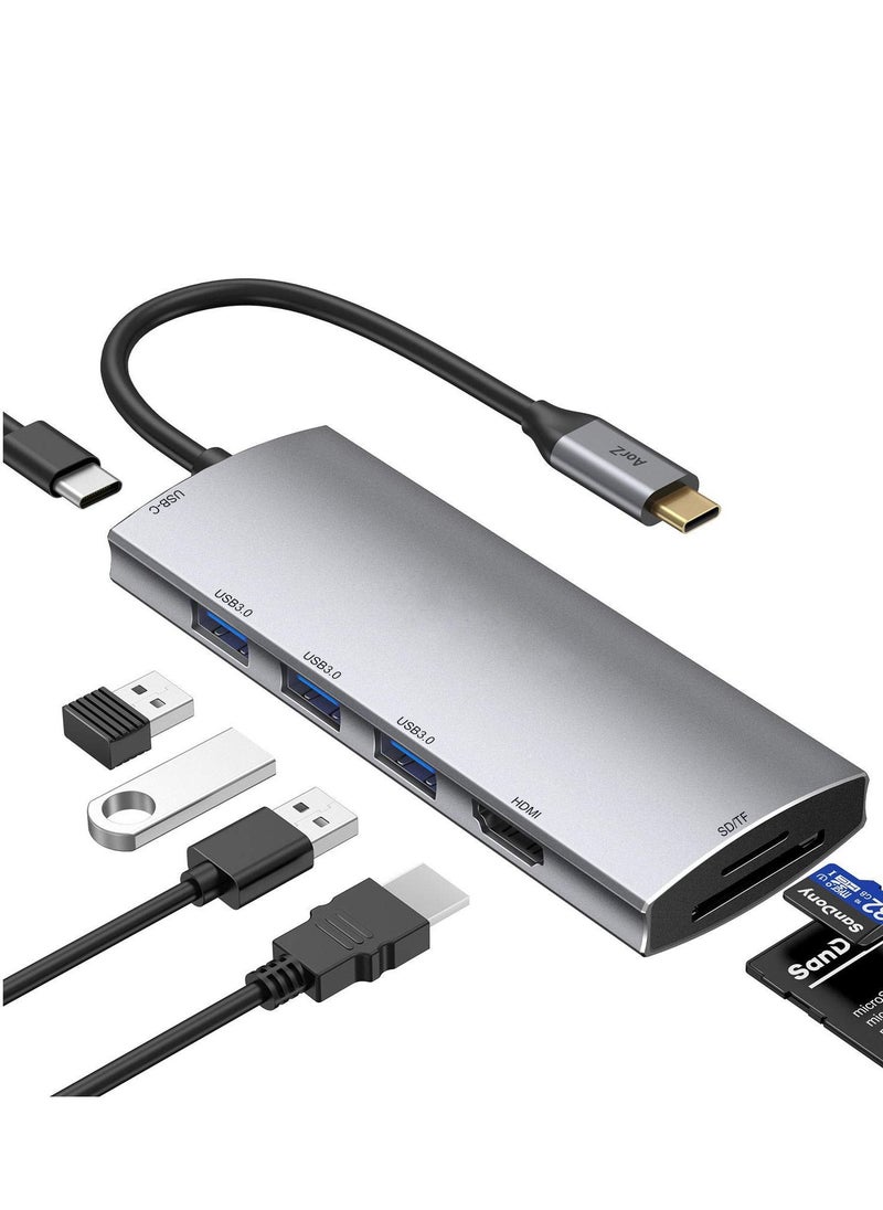 Y&D - USB Hub to HDMI Multiport AorZ C Dongle Adapter 7 in 1 with 4K Output 3 3.0 Ports Micro SD Card Reader 100W PD Compatible MacBook Pro Air HP XPS and More Type Device - Image 1
