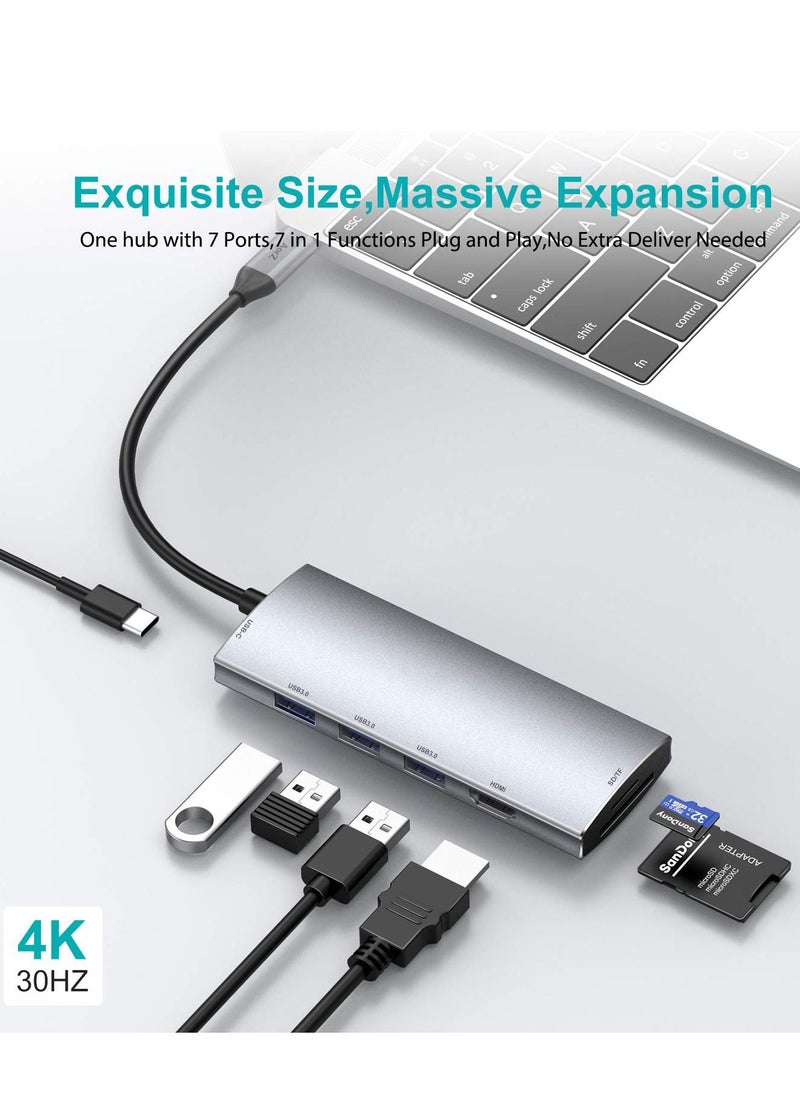 Y&D - USB Hub to HDMI Multiport AorZ C Dongle Adapter 7 in 1 with 4K Output 3 3.0 Ports Micro SD Card Reader 100W PD Compatible MacBook Pro Air HP XPS and More Type Device - Image 1