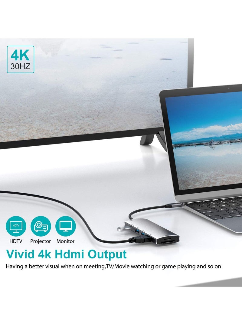 Y&D - USB Hub to HDMI Multiport AorZ C Dongle Adapter 7 in 1 with 4K Output 3 3.0 Ports Micro SD Card Reader 100W PD Compatible MacBook Pro Air HP XPS and More Type Device - Image 1